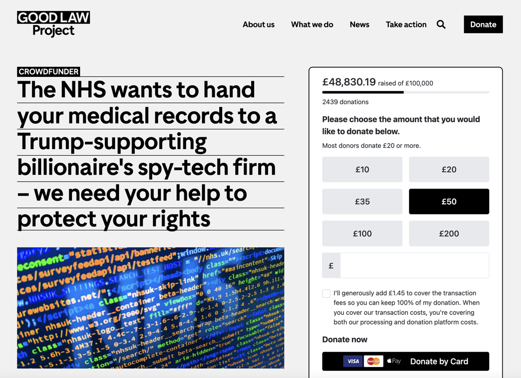One of Good Law Project's crowdfunders running on SmartRaise