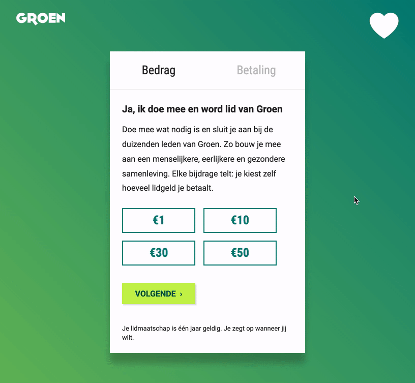 Screen recording of Groen's SmartRaise membership checkout